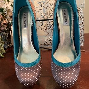 Steve Madden Brown Silk w/Cream polka dots & Turq.